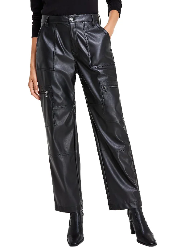 Clearance Sale Womens Faux Leather Embossed Cargo Pants