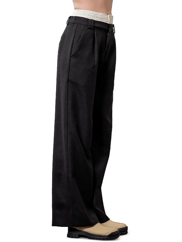 Deal of the Day Womens Layered Elastic Waistband Straight Leg Pants