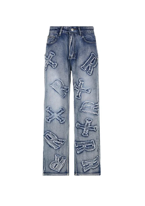 Big Discounts Big Discounts Trendy Letter Patch Straight Leg Pants