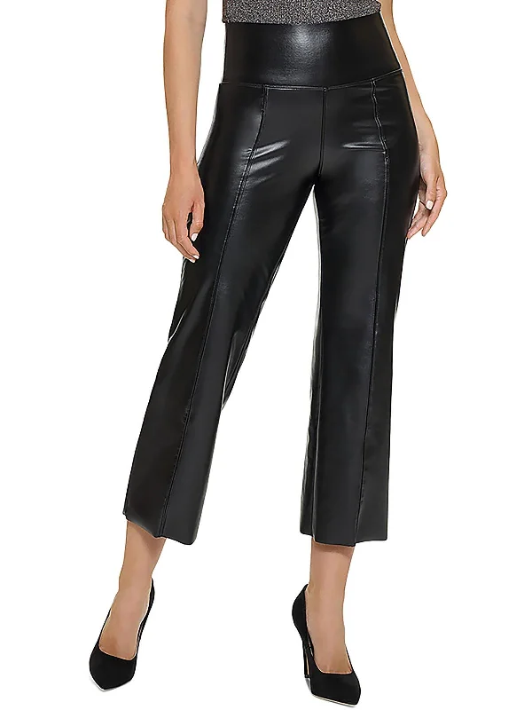 Weekend Deals to Make You Smile Womens Faux Leather High Rise Flared Pants