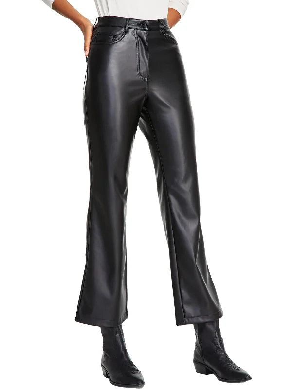 Weekend Savings Spectacular Womens Faux Leather Mid Rise Straight Leg Pants