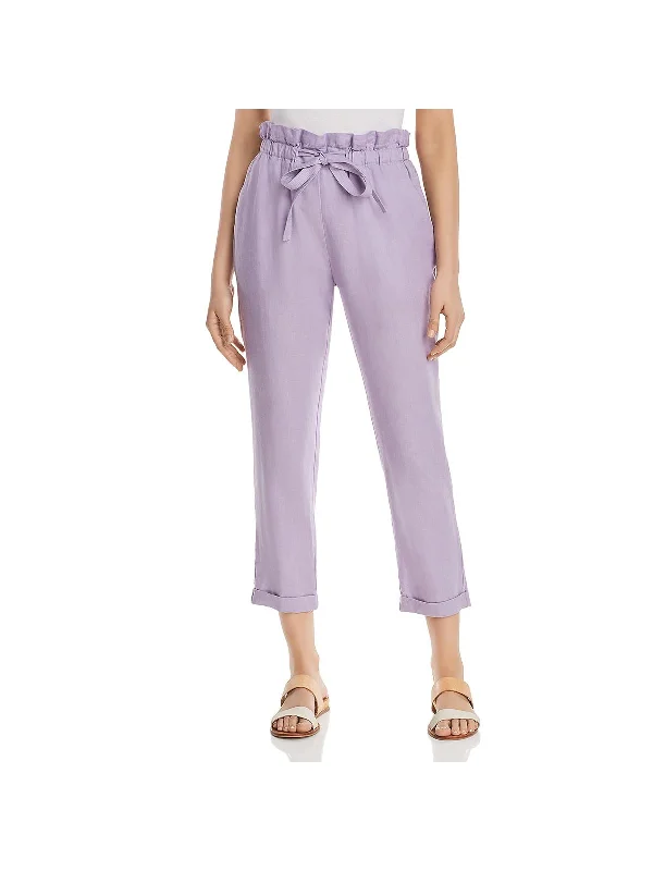 Anniversary Sale Womens Linen Paperbag-Waist Cropped Pants