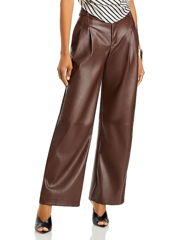 Unmissable Sale Womens Faux Leather Pleated Wide Leg Pants