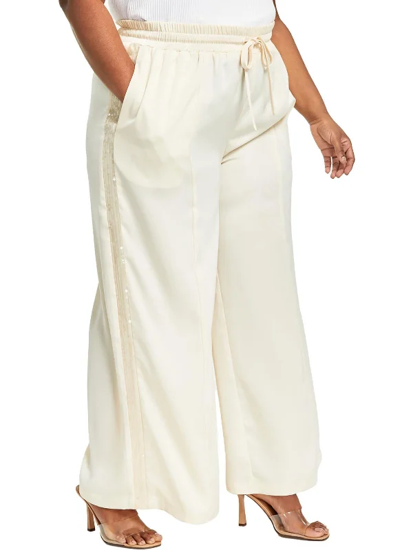 Discount Extravaganza Plus Womens Sequined High Rise Wide Leg Pants