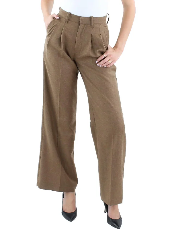 Now or Never Womens Pleated Wool Wide Leg Pants