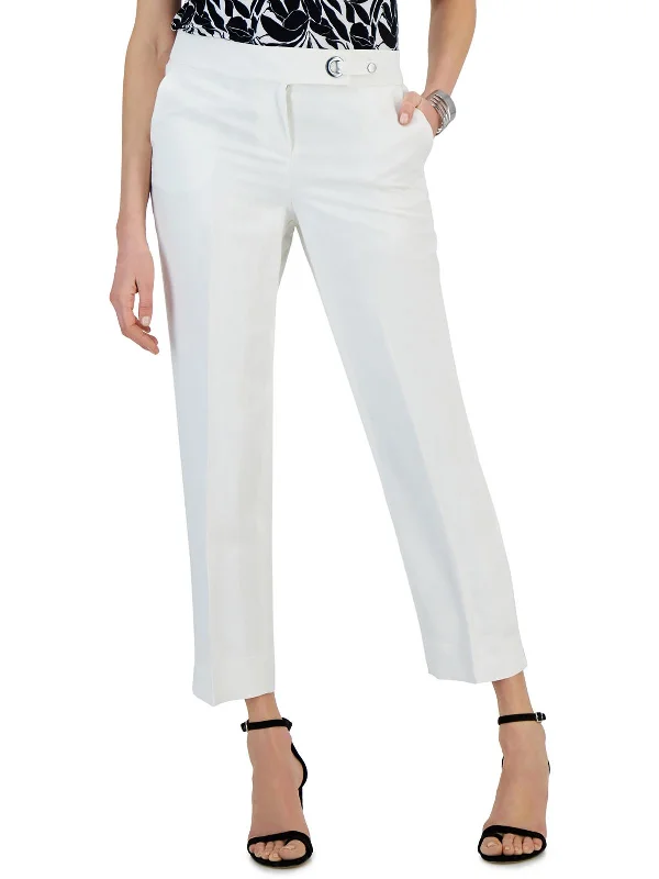 Best Seller Plus Womens Linen Mid-Rise Straight Leg Pants
