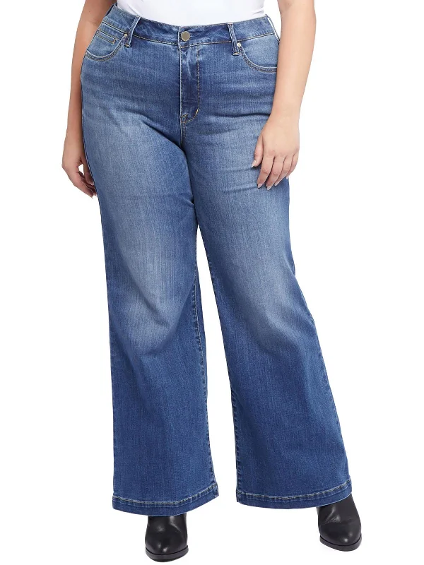 Bargain Prices Plus Bella Womens High Rise Whisker Wash Wide Leg Jeans