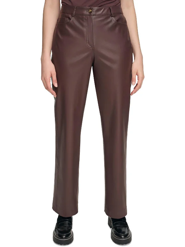 Can't Miss Womens Faux Leather Straight Leg Pants