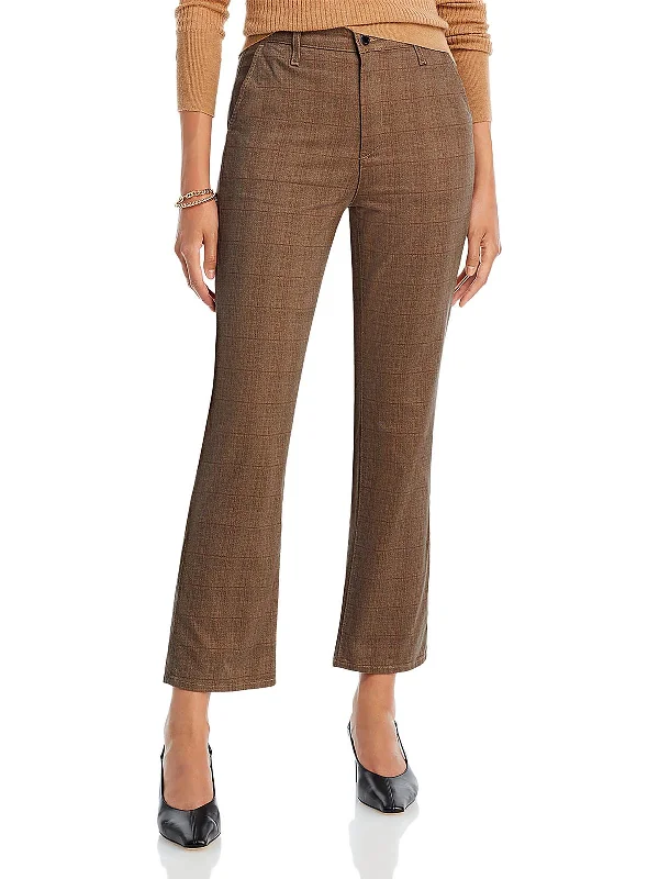 Can't Miss Womens Plaid Cropped Flared Pants