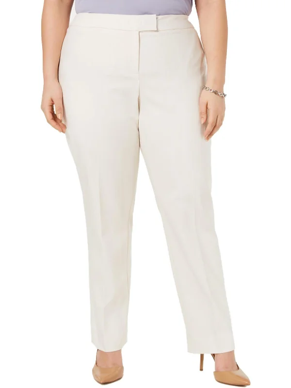 Exclusive Deal Plus Womens Solid Mid-Rise Straight Leg Pants
