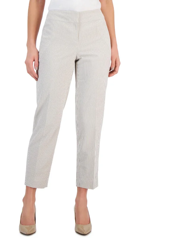 Online Only Petites Womens Seersucker Mid Rise Cropped Pants
