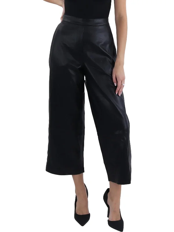 Price Drop Bernie Womens Faux Leather Mid-Rise Wide Leg Pants