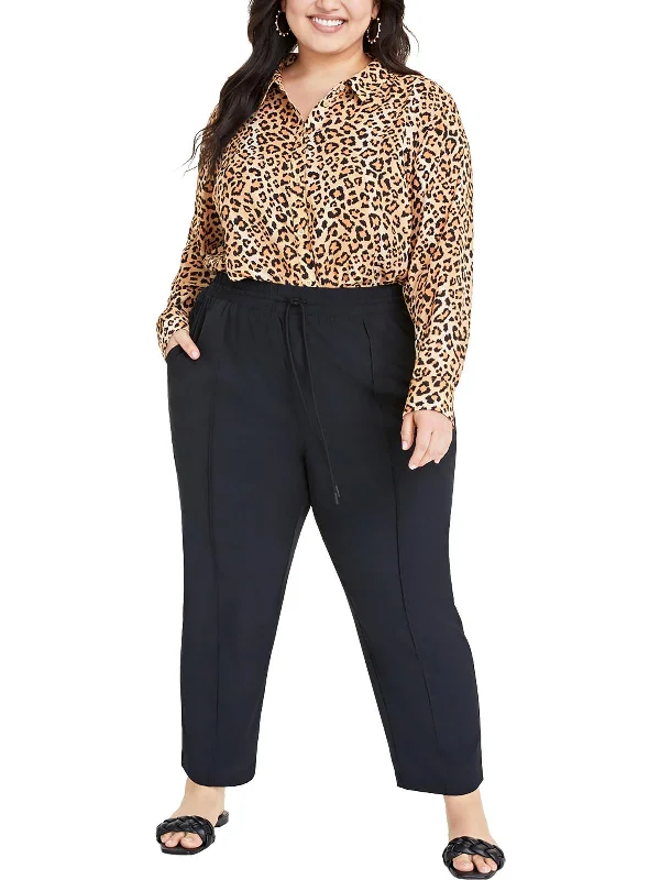 Amazing Deals Plus Womens Mid Rise Drawstring Straight Leg Pants