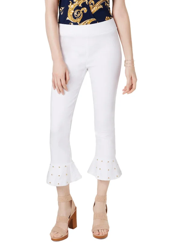 Bargain Alert Womens Studded Ruffle Hem Capri Pants