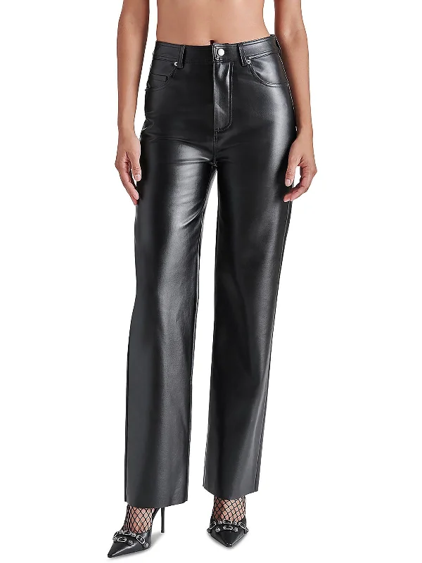 Take Advantage Loren Womens Faux Leather Mid-Rise Straight Leg Pants