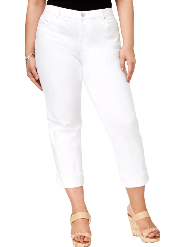 Extra Discounts Plus Womens Cuffed Mid-Rise Capri Jeans