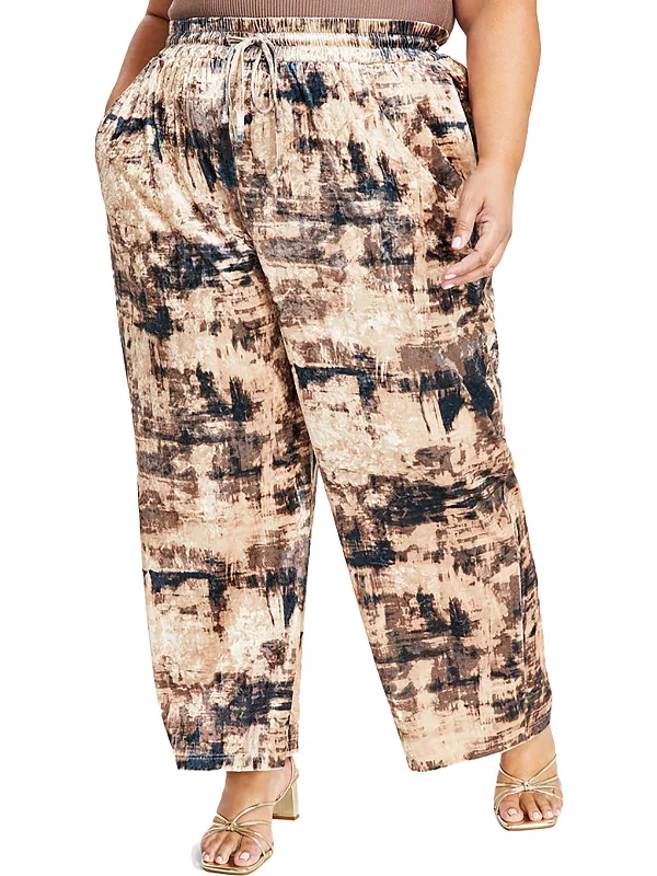 Bargain Blast Plus Womens Velvet Drawstring Wide Leg Pants