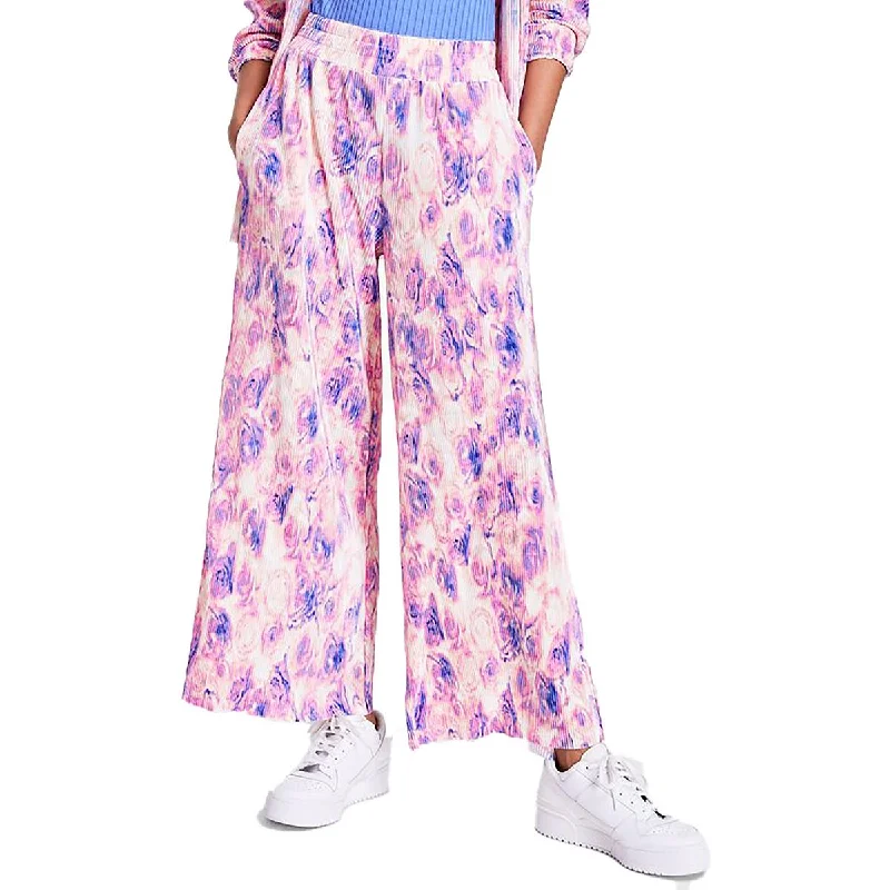 Markdown Sale Petites Womens Pleated Printed Wide Leg Pants