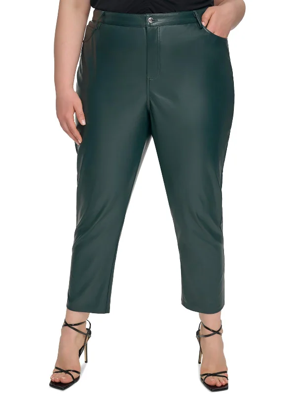 Stock Clearance Plus Womens Faux Leather Stretch Straight Leg Pants