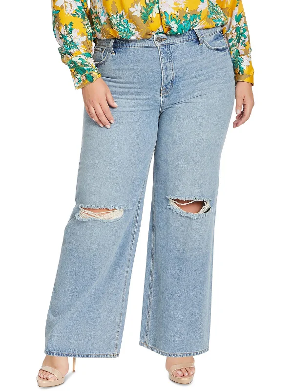 Exclusive Savings Plus Soulmate Womens Relaxed High Rise Wide Leg Jeans