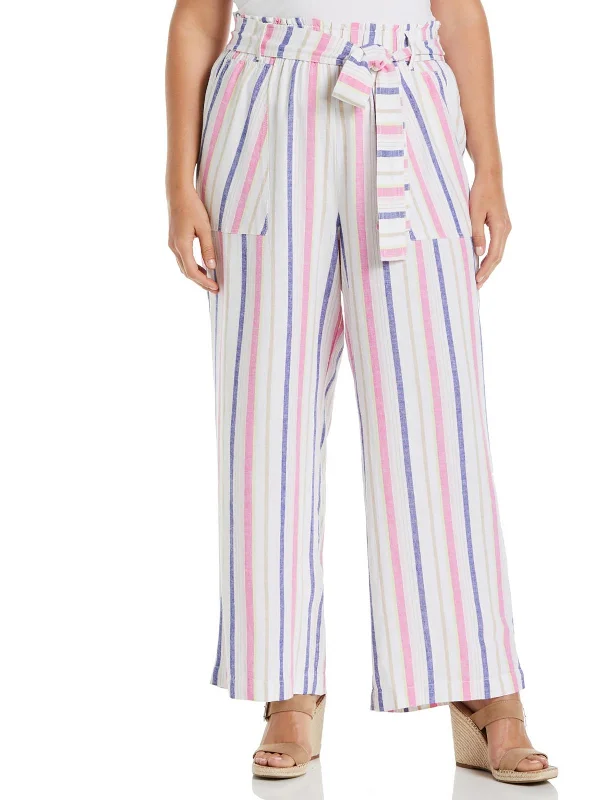Deep Discounts Plus Womens Striped Belted Wide Leg Pants