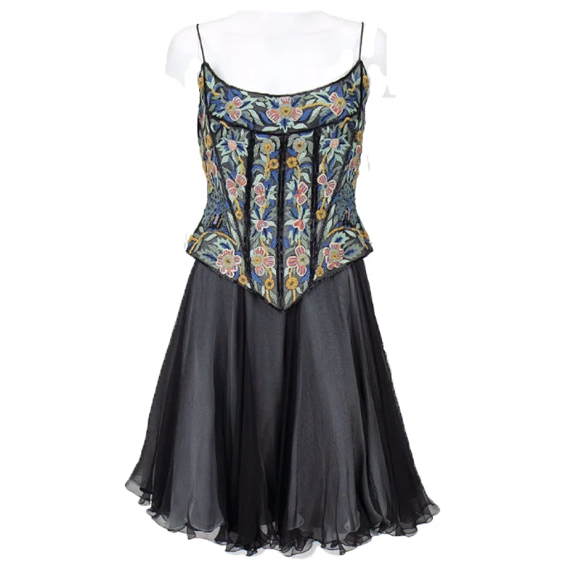 Online Only EAVIS & BROWN 1990s Floral & Peacock Corset, Chiffon Skirt
