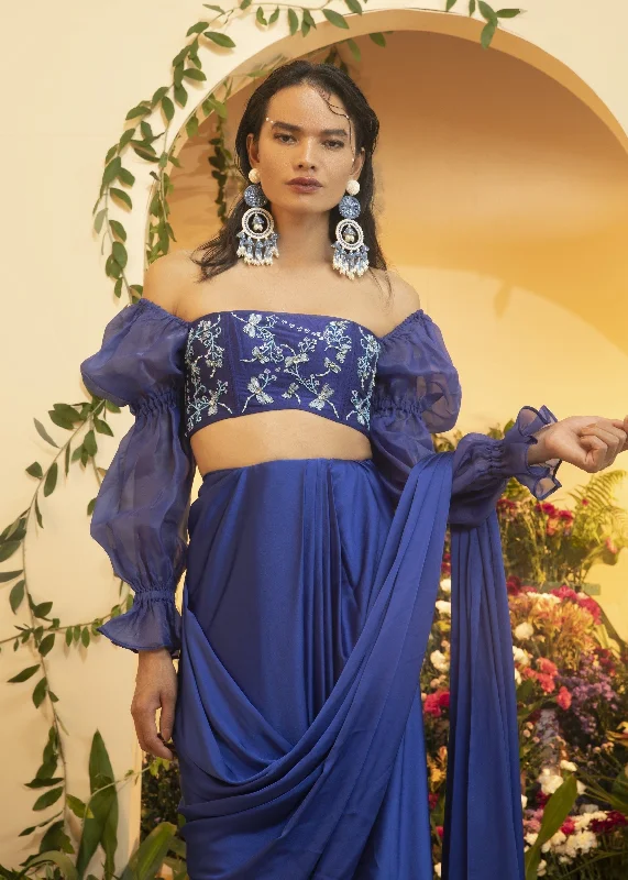 Celebrate the Weekend with Discounts Anaya Sapphire Hand-Embroidered Corset Blouse