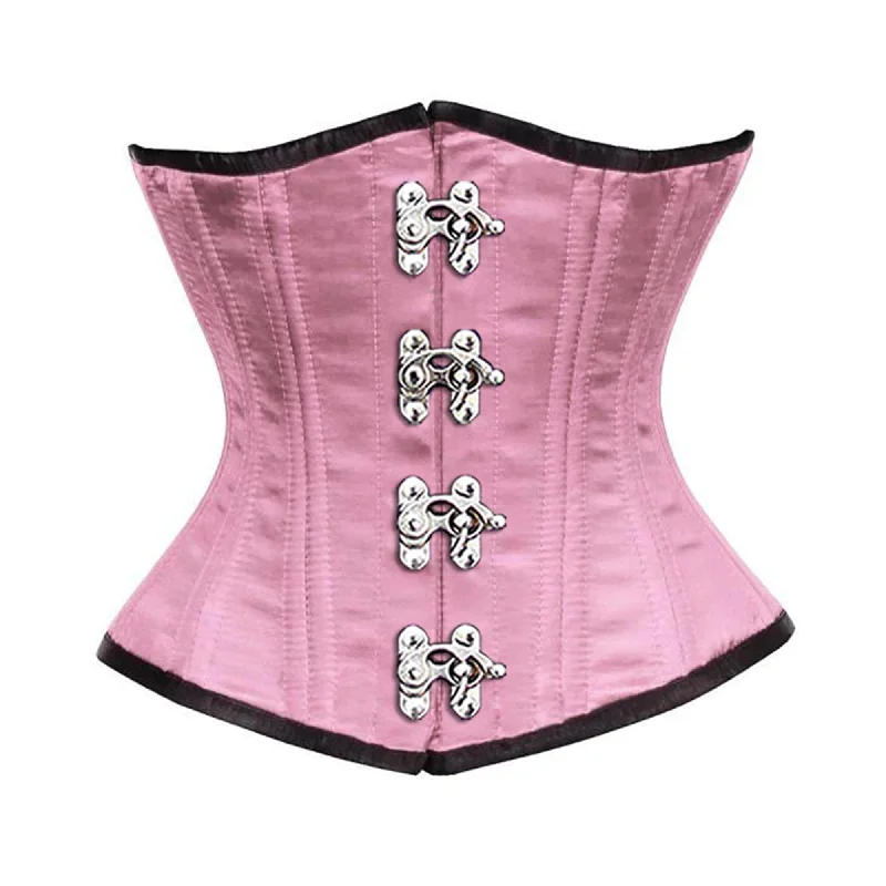 Bonus Offer Baby Pink Satin Double Bone Front Silver Clasps Gothic Underbust Bustier Corset