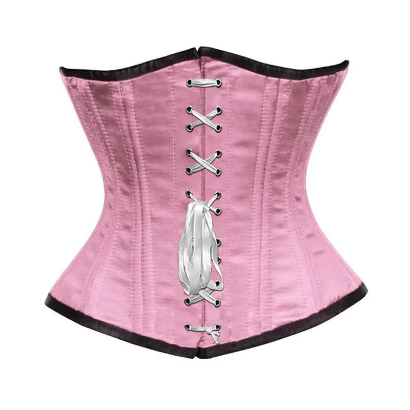 Clearance Sale Baby Pink Satin Double Bone Front White Ribbon Gothic Underbust Bustier Corset