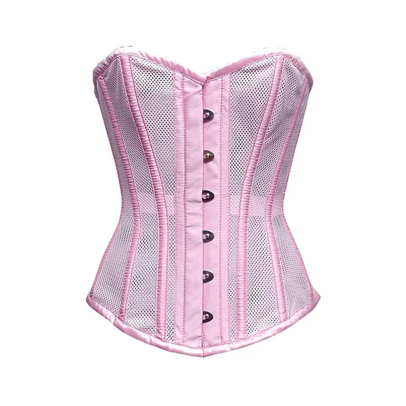 Now Available Baby Pink Satin Mesh Steampunk Sheer Overbust Corset