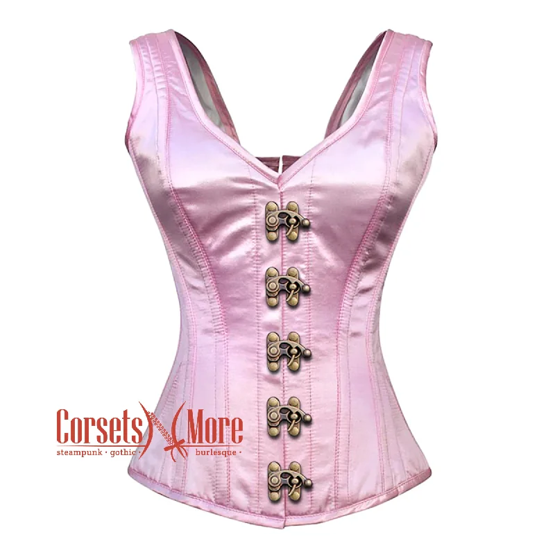 Act Now Baby Pink Satin With Front Clasps Gothic Overbust Burlesque Corset Waist Training Top Act Now Baby Pink Satin With Front Clasps Gothic Overbust Burlesque Corset Waist Training Top