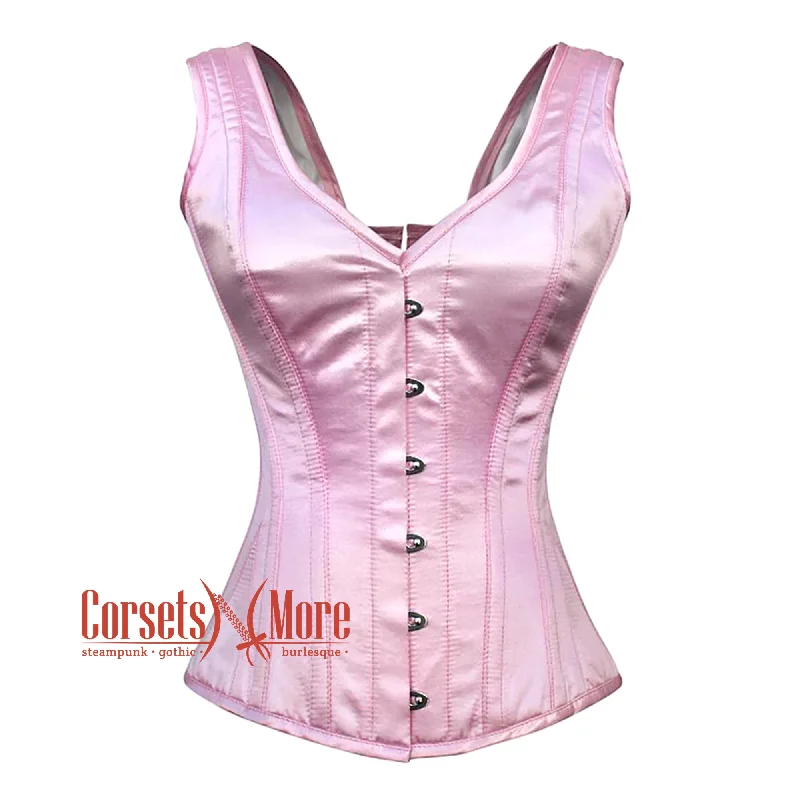 Take Advantage Baby Pink Satin With Front Silver Busk Gothic Overbust Burlesque Corset Waist Training Top Take Advantage Baby Pink Satin With Front Silver Busk Gothic Overbust Burlesque Corset Waist Training Top