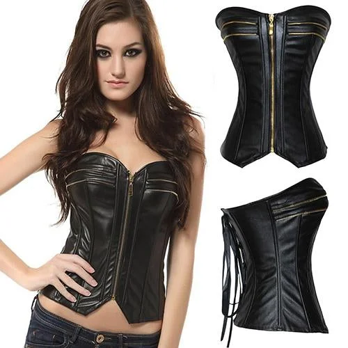 Weekend Offers That Delight Black Alluring Leather Sexy Corset