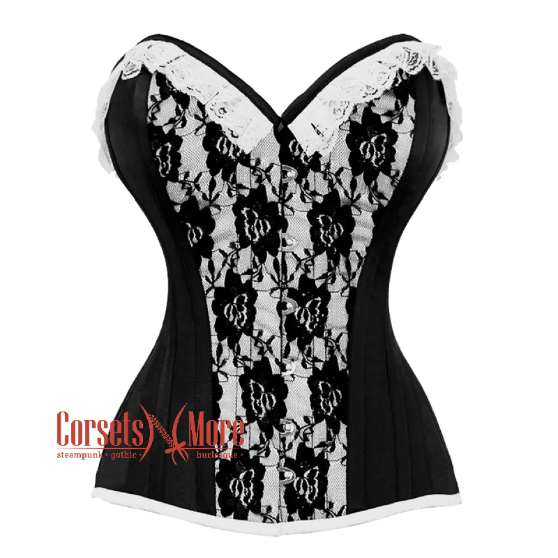 Limited Quantity Black And White Brocade With Front Busk Overbust Corset