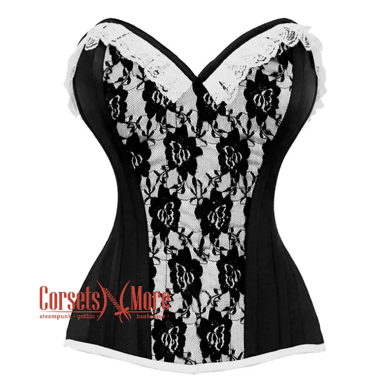 Midnight Sale Black And White Brocade With Front Close Overbust Corset
