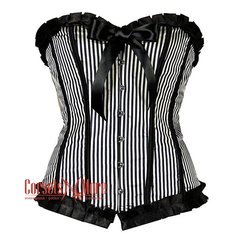 Sale Event Black And White Cotton Striped Frill Gothic Overbust Corset