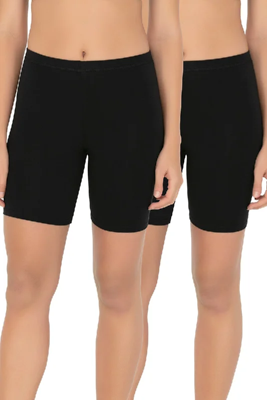 Lowest Price Lowest Price Smooth Mid-thigh Cotton Shortie Liner (Pack of 2) - Black-Black