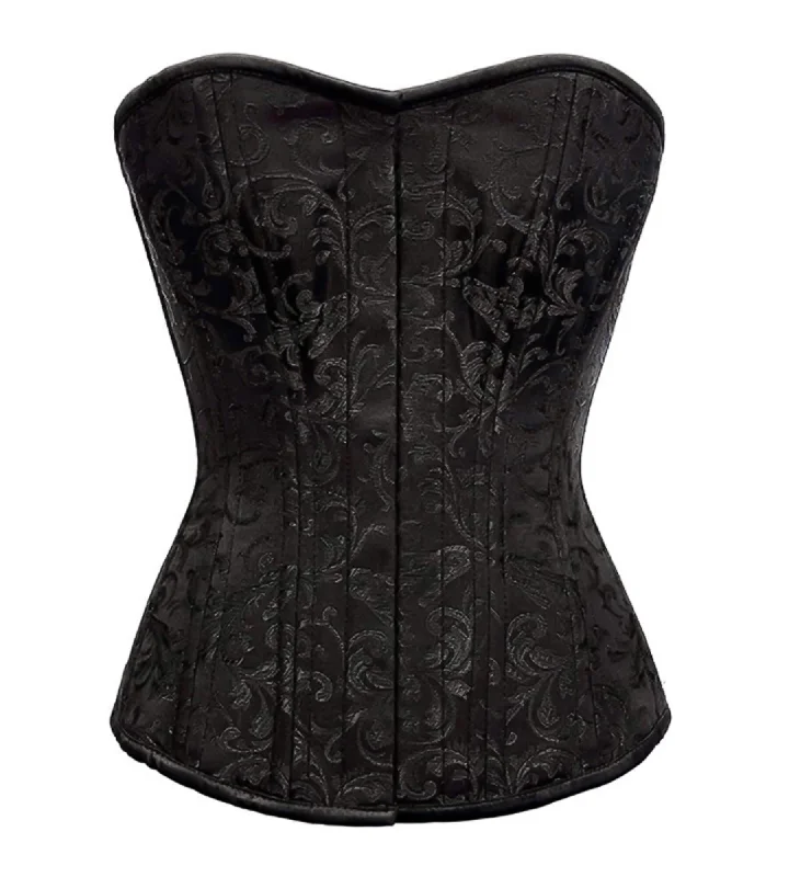 Major Deal Major Deal Black Brocade Spiral Steel Boned Corset For Waist Training Bustier Overbust Top