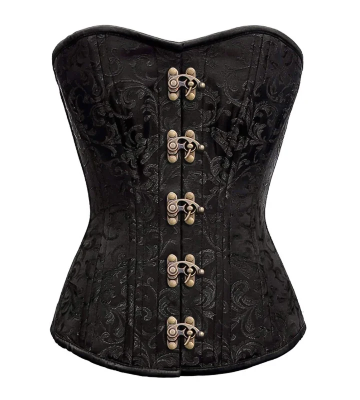 Midnight Madness Midnight Madness Black Brocade Spiral Steel Boned Corset Waist Training With Seal Lock Overbust Top