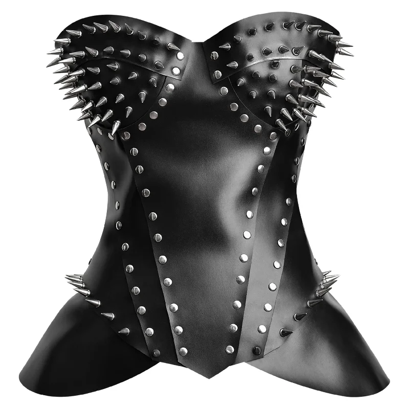 Price Drop Black Leather  corset top - Studded Corset