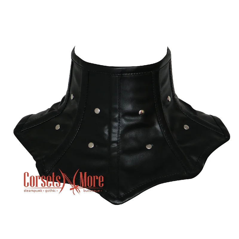 Act Fast Black Leather with Silver Metal Embellishments Gothic Steampunk Neck Corset Act Fast Black Leather with Silver Metal Embellishments Gothic Steampunk Neck Corset
