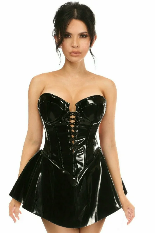 Weekend Shopping Bliss Black Patent Steel Boned Corset Dress