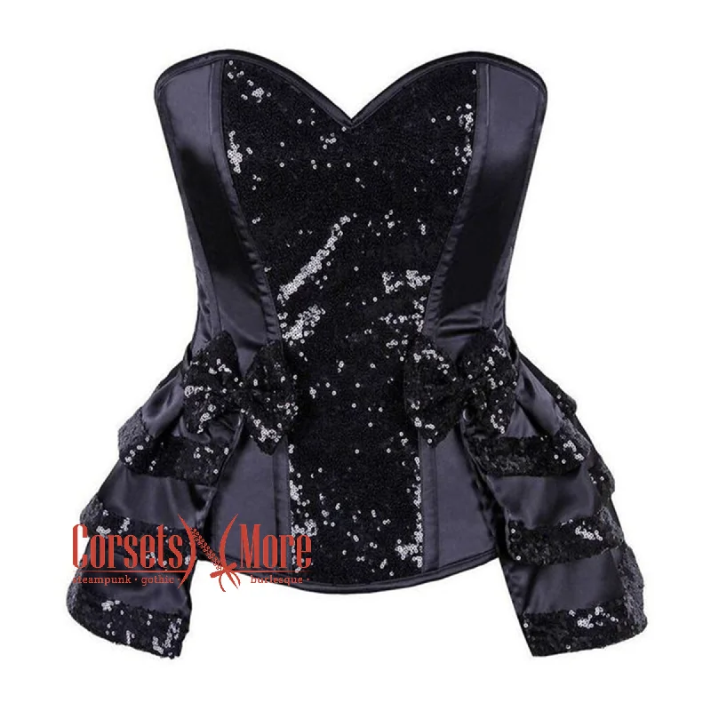 Stock Clearance Black Satin Black Sequins Work Burlesque Gothic Overbust Bustier Corset Stock Clearance Black Satin Black Sequins Work Burlesque Gothic Overbust Bustier Corset