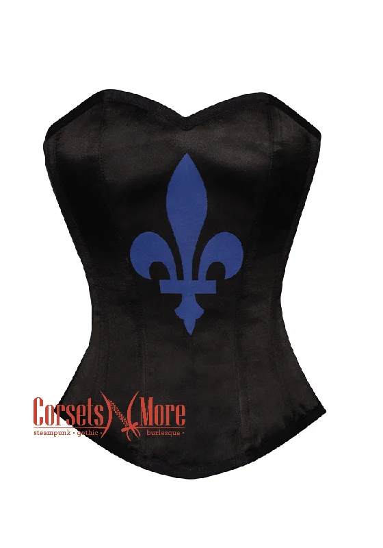 Weekend Flash Sale Black Satin Blue flower-de-luce Print Gothic Burlesque Waist Training Bustier Overbust Corset Costume Weekend Flash Sale Black Satin Blue flower-de-luce Print Gothic Burlesque Waist Training Bustier Overbust Corset Costume