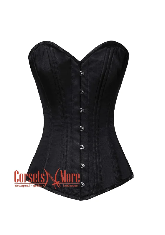 Bargain Prices Black Satin Double Bone Gothic Burlesque Waist Training Bustier Long Overbust Corset Costume