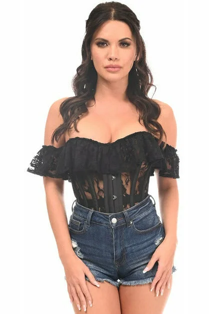 Price Slash Black Sheer Lace Steel Boned Corset