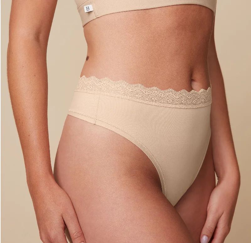 Quick Sale Bliss Lace Highwaist Thong - Beige