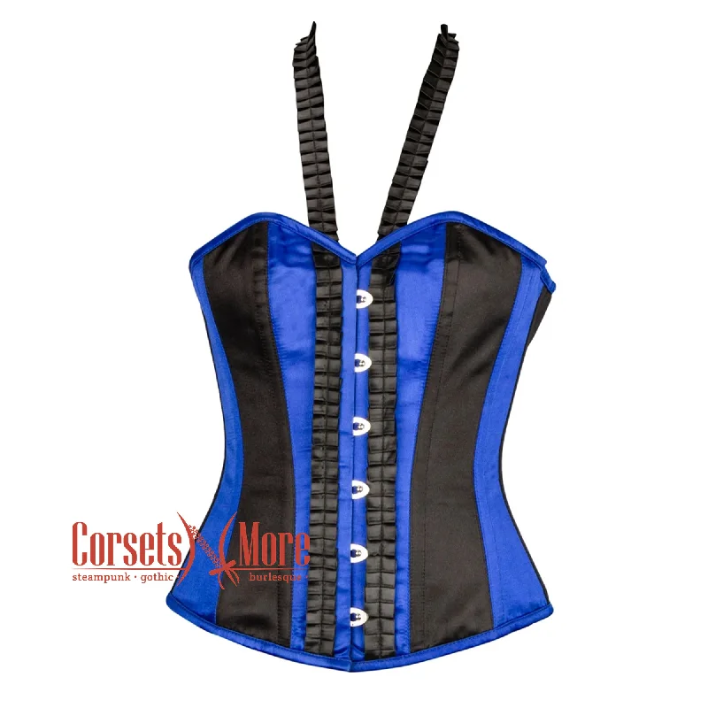 Weekend Deals That Dazzle Blue And Black Satin Gothic Overbust Bustier Corset