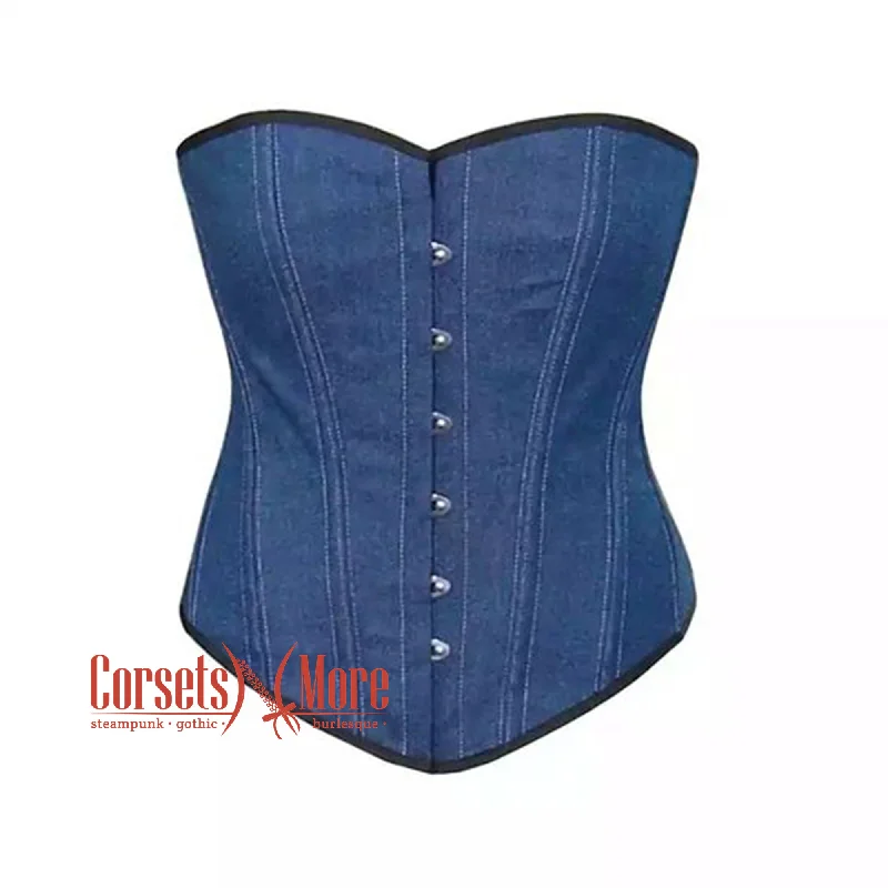 Weekend Savings Spectacular Blue Denim Gothic Overbust Bustier Corset