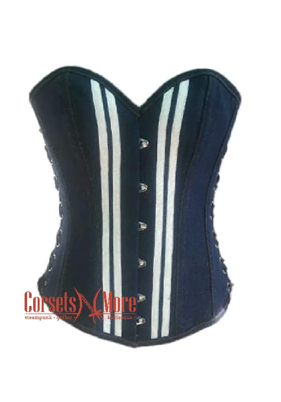 Fantastic Offers Blue Denim White Strips Gothic Steampunk Bustier Waist Training Costume Overbust Corset Fantastic Offers Blue Denim White Strips Gothic Steampunk Bustier Waist Training Costume Overbust Corset
